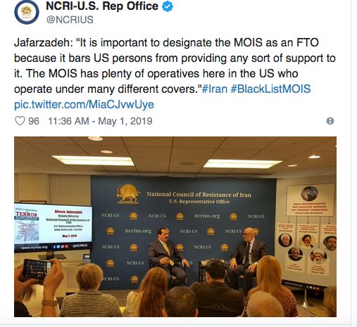 NCRI-U.S Rep Office Tweet 2 on May 1, 2019